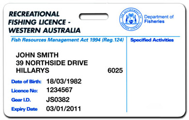 an example of a recreational fishing licence plastic card